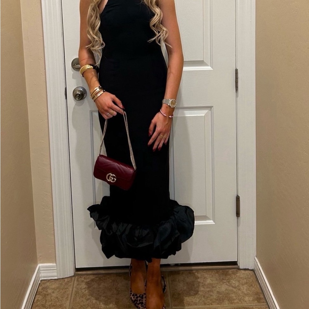 House of cb Elegant Black Ruffle Hem Dress XS